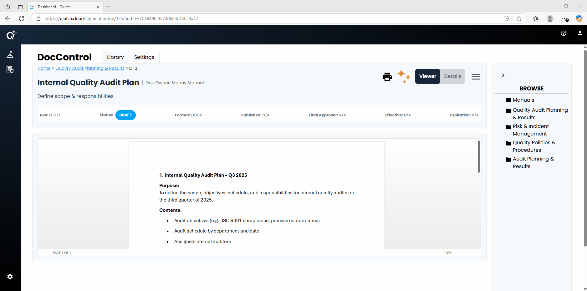 3. DocControl Hamburger MEnu