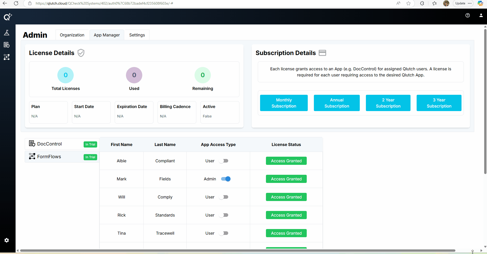 Toggle License Status for User