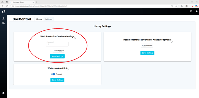Workflow Action Due Date Settings